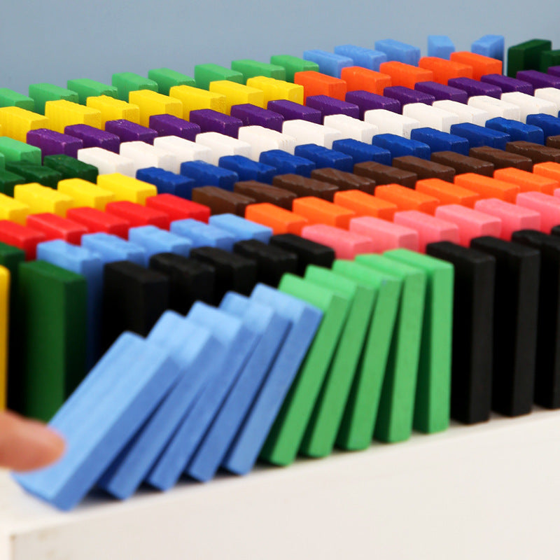 Wooden Domino Blocks Building Toy Kits Color Sort Rainbow